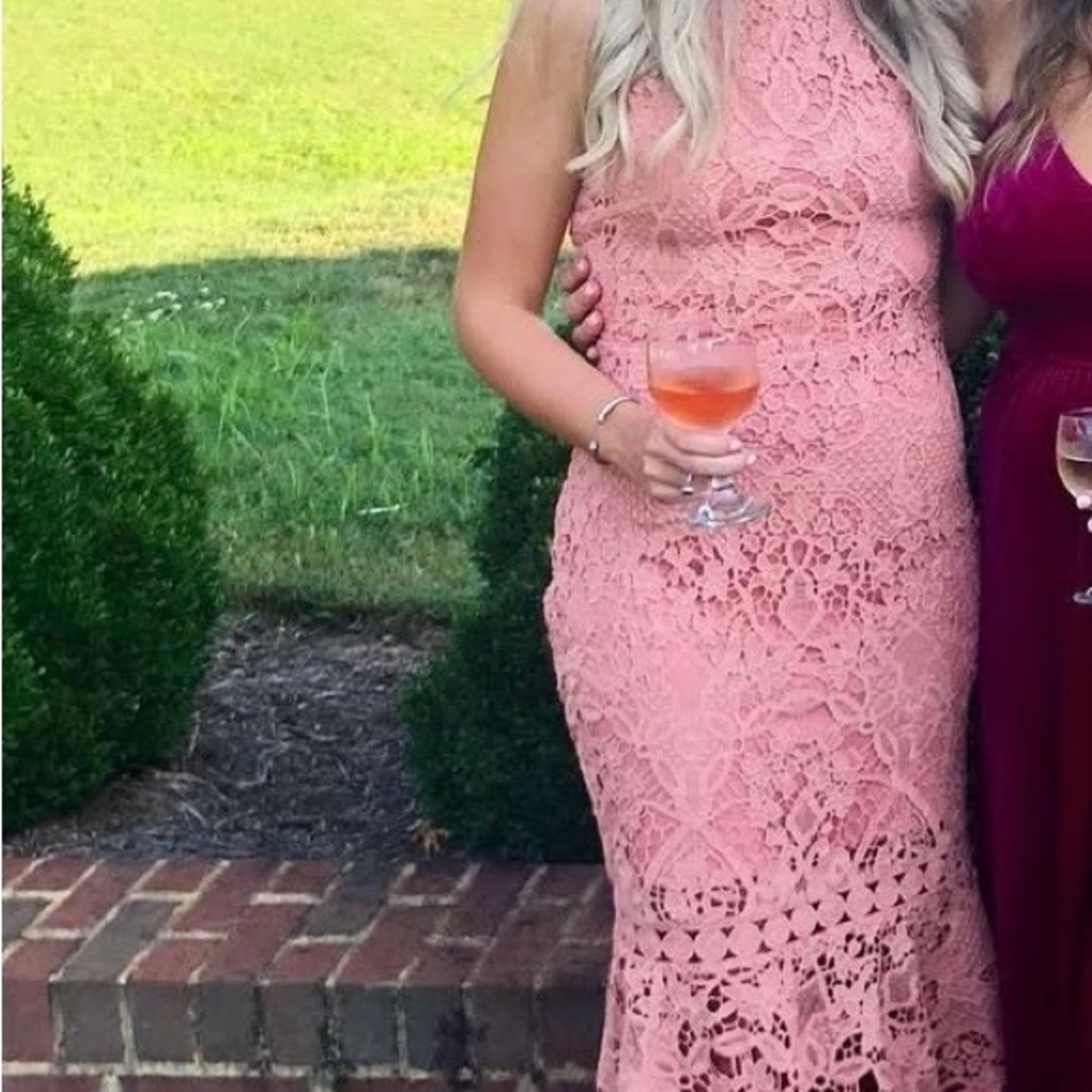 Sleeveless Crochet Lace Midi Dress in Blush Pink